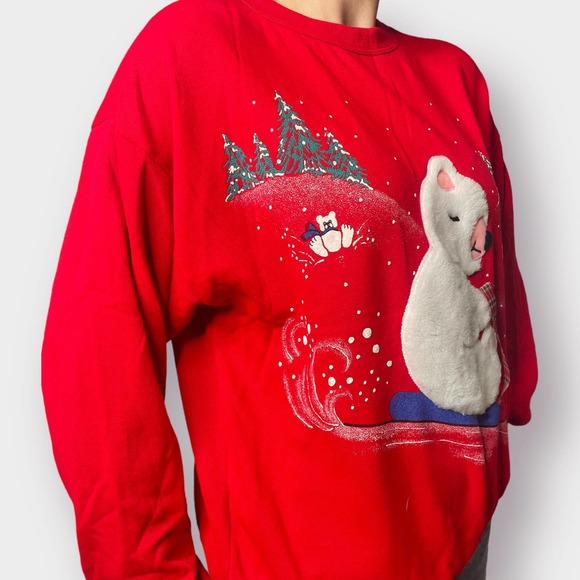 80s Polar Bear Sledding‎ Holiday Scene Sweatshirt - Picture 5 of 7